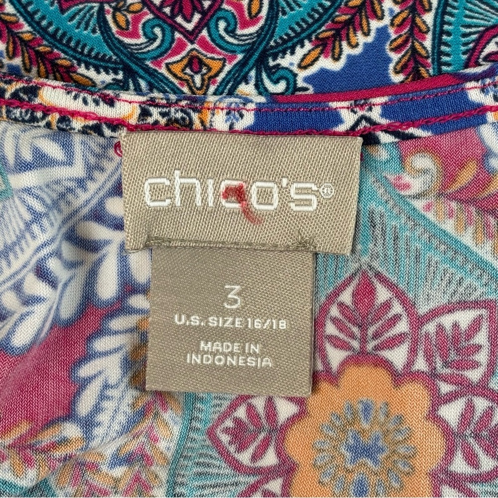 Chico's Medallion Cluster Print Midi Dress Sz 16/18 Multicolor Tie Back Stretch - Picture 9 of 11